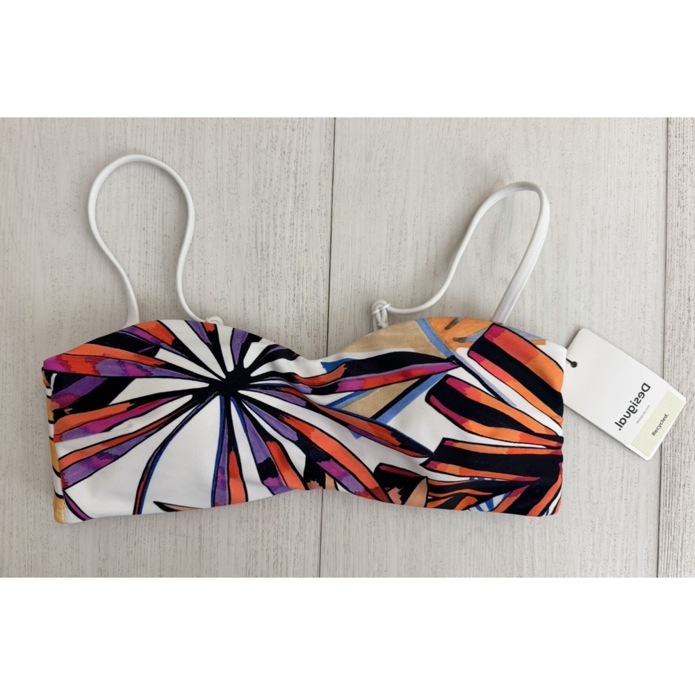 NWT Desigual Playa Bikini Top Sz M White Colorful